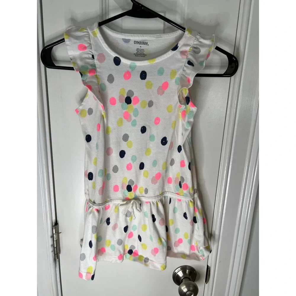Gymboree Girls Multi Color Polka Dot Ruffle Sleeve Drop Waist Dress Size 4